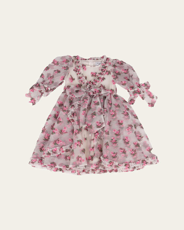 Girl's Puff Sleeve Floral-Print Dress, Size 3T-12